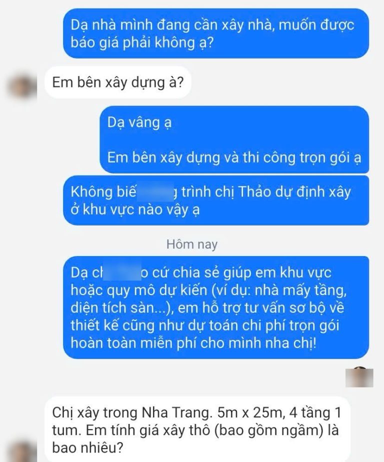 Tin nhắn khách hàng tiềm năng ngành xây dựng ngày 10/09/2026 (đã che thông tin cá nhân)