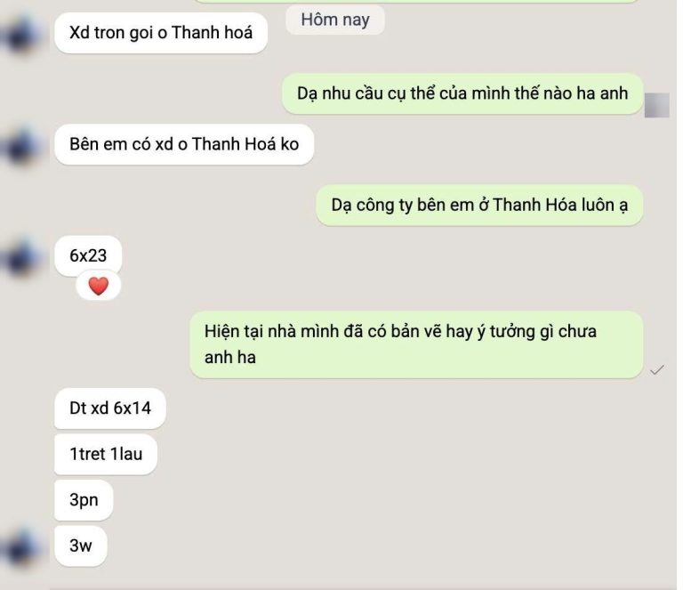 Tin nhắn khách hàng tiềm năng ngành xây dựng ngày 10/09/2026 (đã che thông tin cá nhân)