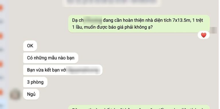 Tin nhắn khách hàng tiềm năng ngành xây dựng ngày 07/10/2026 (đã che thông tin cá nhân)