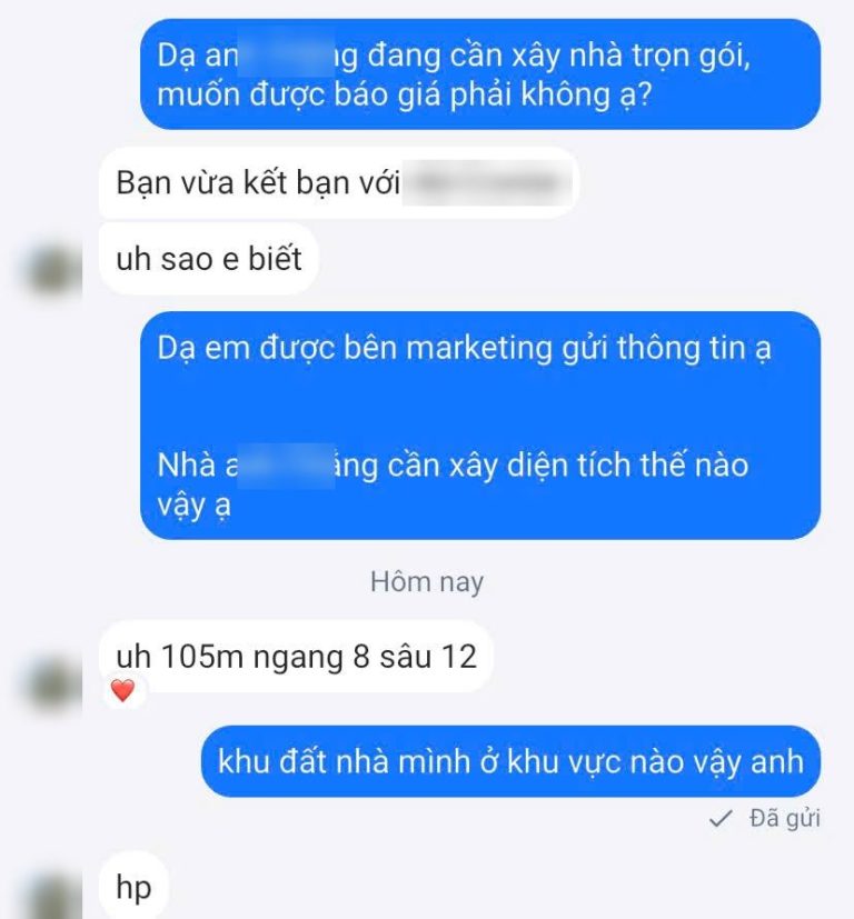Tin nhắn khách hàng tiềm năng ngành xây dựng ngày 08/10/2026 (đã che thông tin cá nhân)